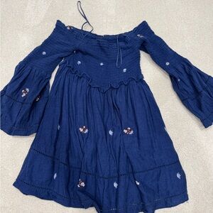 Free People Navy Floral Off-Shoulder Mini Dress